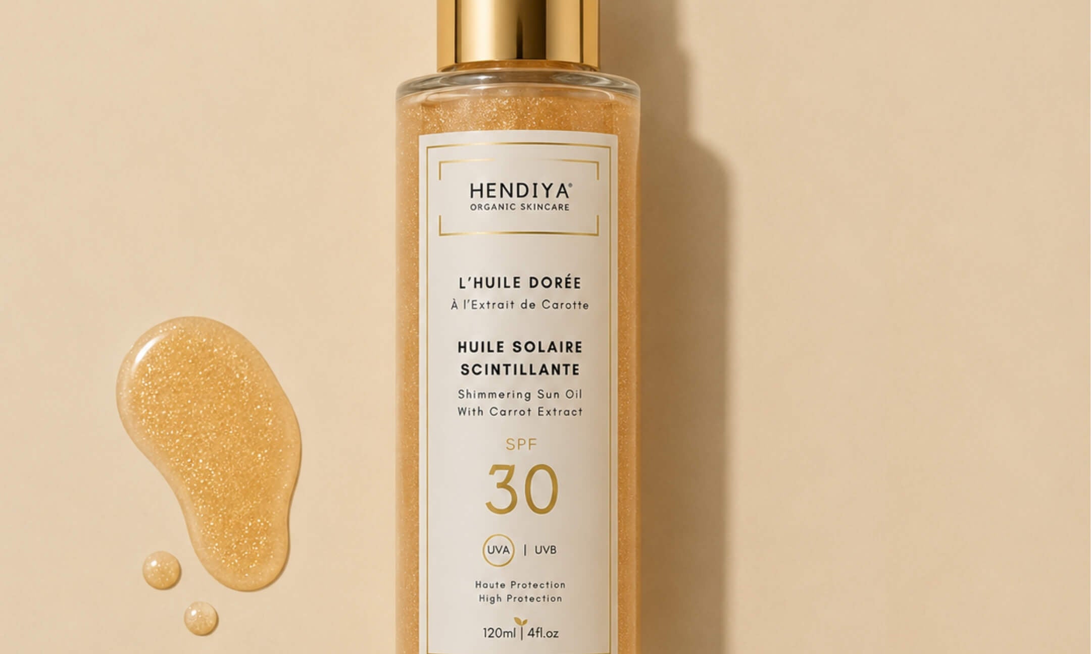 L'Huile Dorée - Hendiya organic shimmering sun oil with carrot extract, rich in beta-carotene